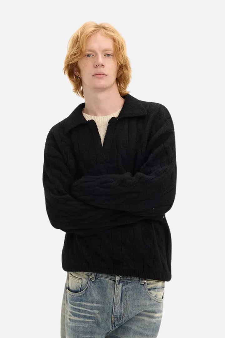The Oslo Knit Polo – Premium Cable Sweater