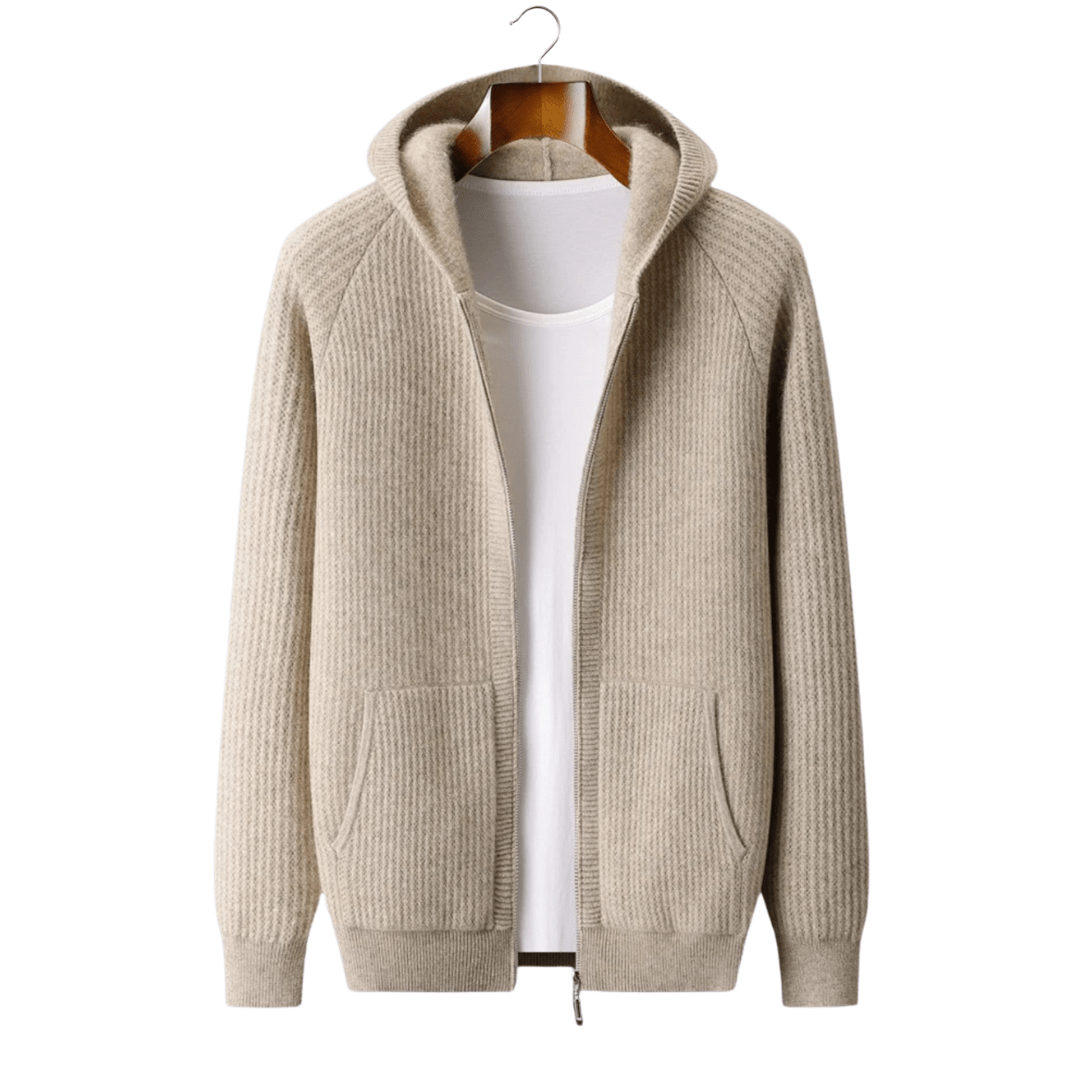 WOOL RIBBED ZIPPER HOODIE